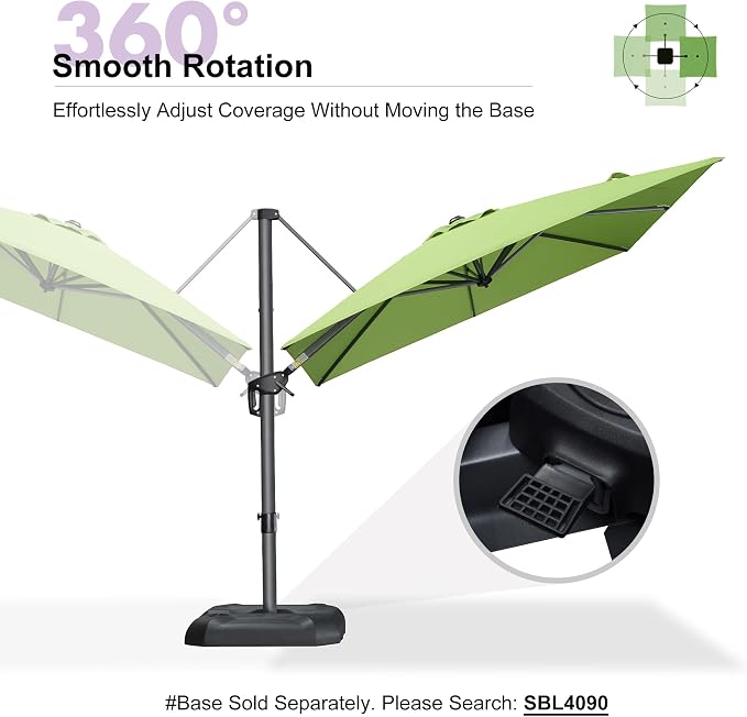 PURPLE LEAF Outdoor Umbrella 8' x 8' Square Sun Protection Apple Green | Smooth - Image 6
