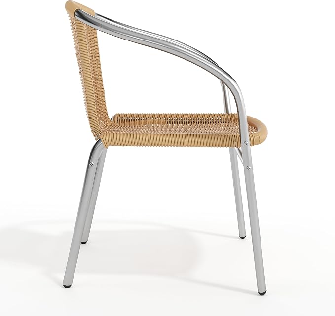 EMMA + OLIVER Aluminum and Beige Rattan Indoor-Outdoor Stack Chair | Outdoor - Image 7