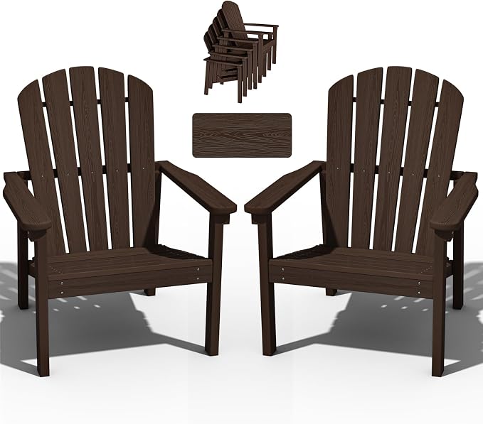 Stackable Adirondack Chairs Set of 2, Compact HDPE, Coffee | 26.3" Wide HDPE by nevilywood