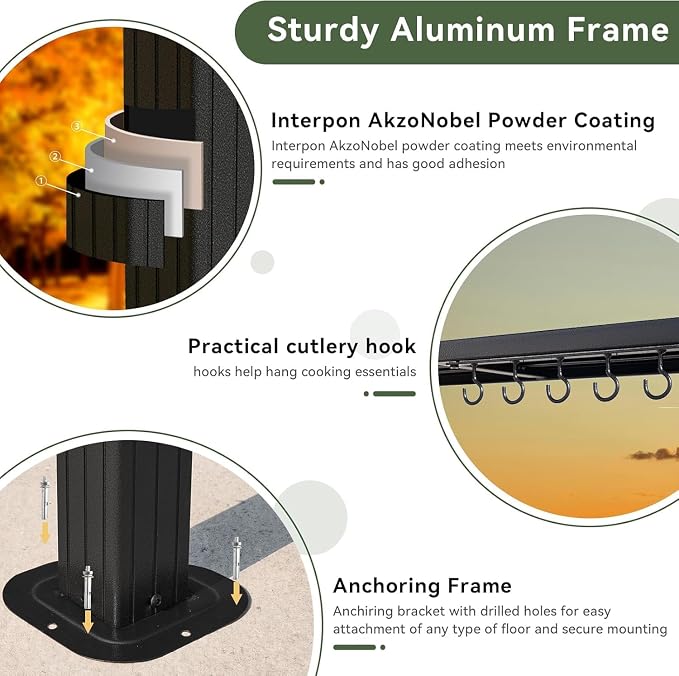 Aoxun Grill Hardtop Gazebo 8x5, Metal Frame Canopy - Image 3