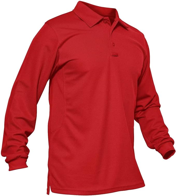 MAGCOMSEN Men's Polo Shirts 3 Button Quick Dry Performance Long Sleeve Tactical Shirts Pique Jersey Golf Shirt