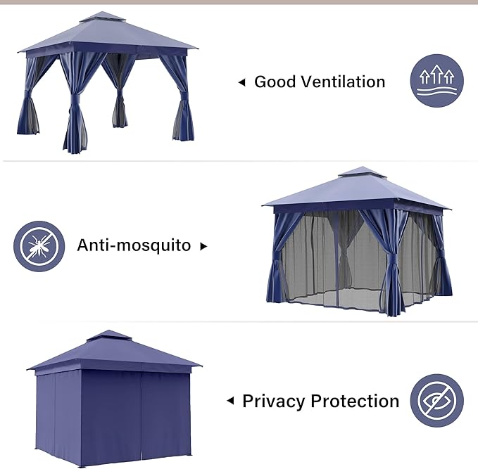 10'x10' Outdoor Gazebo, Metal Frame Heavy Duty Patio Canopy Tent Shelter - Image 6