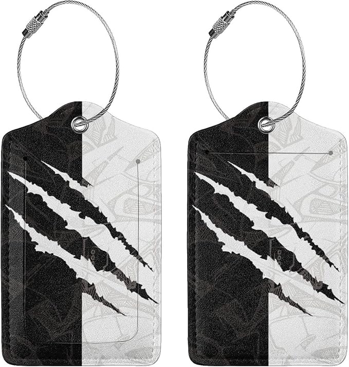 Black Against White Pattern Luggage Tags for Suitcases, Cool Scratches Bag Tags Private Name ID Labels for Travel Baggage Suitcase Lunch Box, Cruise Ships