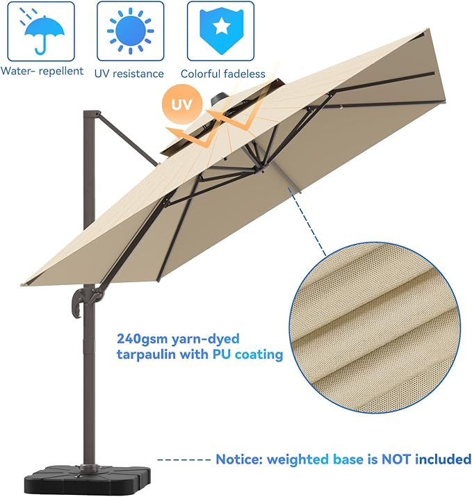 10x13FT Beige Cantilever Outdoor Patio Umbrella - Image 5