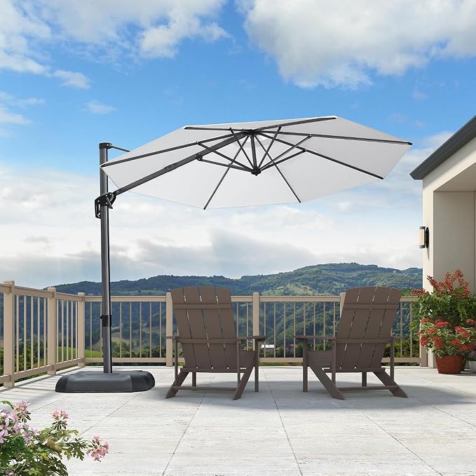 PURPLE LEAF Cantilever Umbrella 10 Feet Round Smooth 360° Rotation White | - Image 2