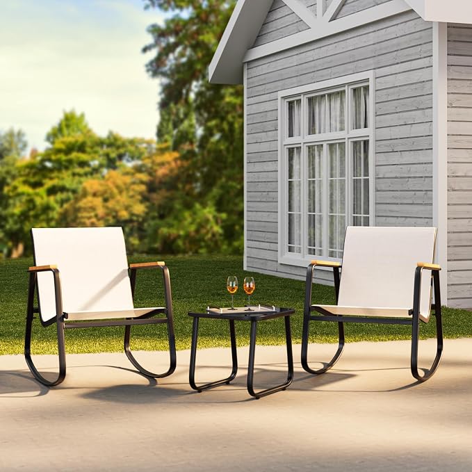 3 Pieces Patio Furniture Set, Outdoor Textilene Furniture Set, A Tempered Glass - Image 7
