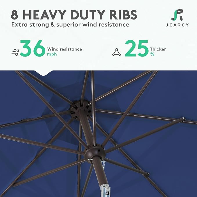 JEAREY 9FT Outdoor Patio Umbrella, Market Umbrella, Dark Blue | Outdoor Table - Image 5