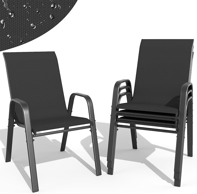 Patio Dining Chairs Set of 4 Outdoor Stackable Dining Chairs by TQKVIPI