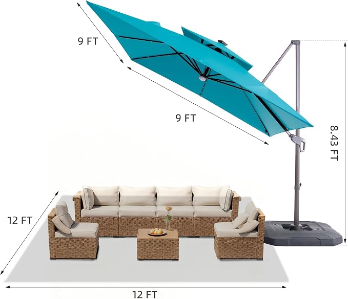 JZAC & QZYD 9x9 FT Cantilever Offset Patio Umbrella - Image 4