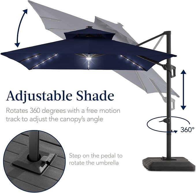 Best Choice Products 12x12ft LED Cantilever Patio Umbrella w/Base Included & - Image 5