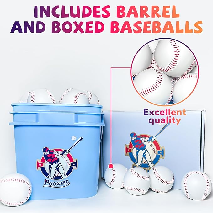 12 Pack Standard Size T-Ball Training Baseballs - Soft Rubber Core Safety Balls for Youth & High School Teams | Durable Faux Leather Cover, Reduced Impact for Batting, Fielding, Pitching Practice