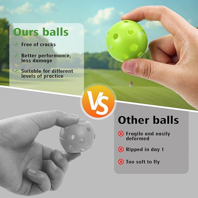 Plastic Golf Balls Practice Limited Flight Golf Training Ball Hollow Swing Practice Indoor Golf Balls with Mesh Drawstring Bag for Backyard Driving Range or Outdoor