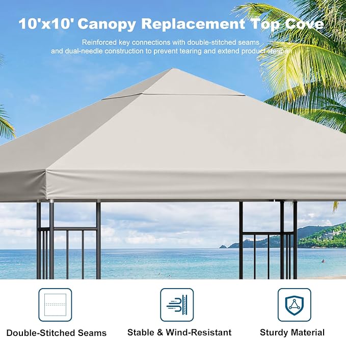 10x10 Gazebo Canopy Replacement Top, 300D High-Density Waterproof Single Layer - Image 7