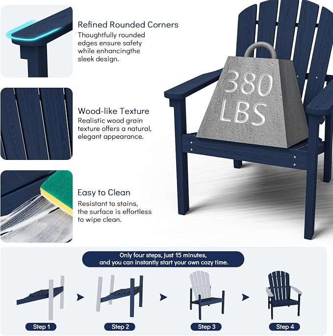 Compact Stackable Adirondack Chairs, All Weather HDPE, All-Weather - Image 6