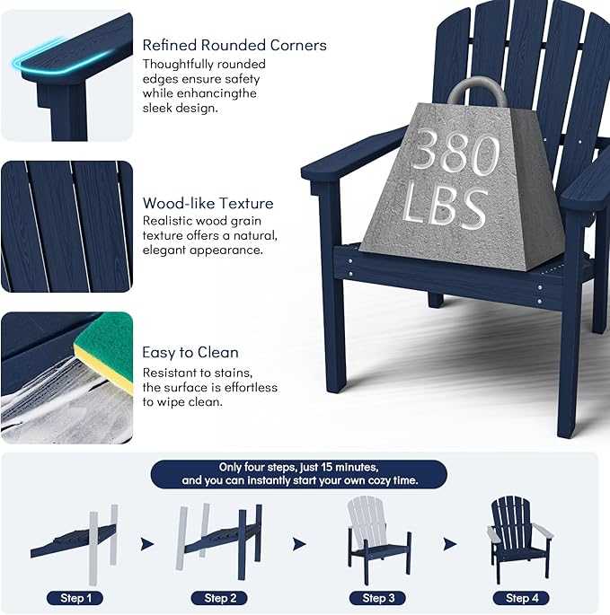 Compact Stackable Adirondack Chairs Set of 2, All-Weather - Image 5