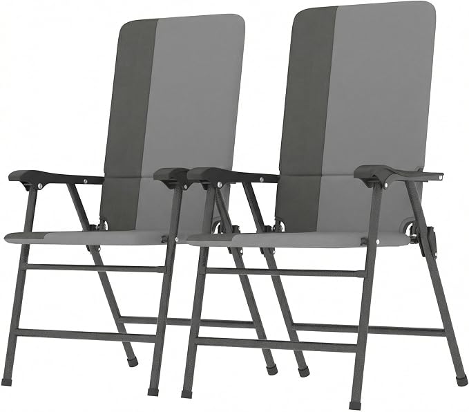 Outsunny Folding Patio Chairs Set of 2 Padded High Back Armrests Light Gray | by Outsunny