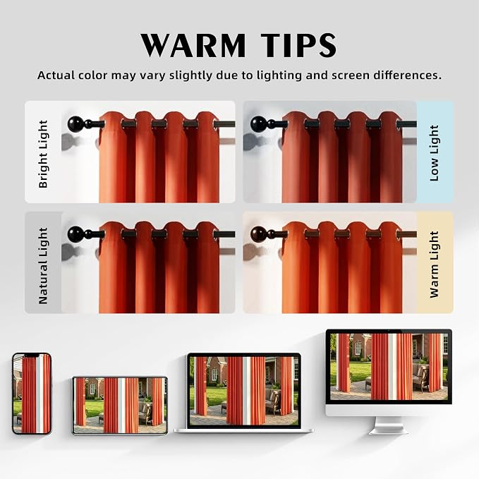 Set of 4 Outdoor Curtains for Patio Waterproof, Breathable Grommet Panels for - Image 5