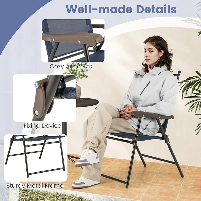 GIANTEX Set of 2 Patio Folding Chairs, Outdoor Patio Dining Chairs w/Armrest - Image 6