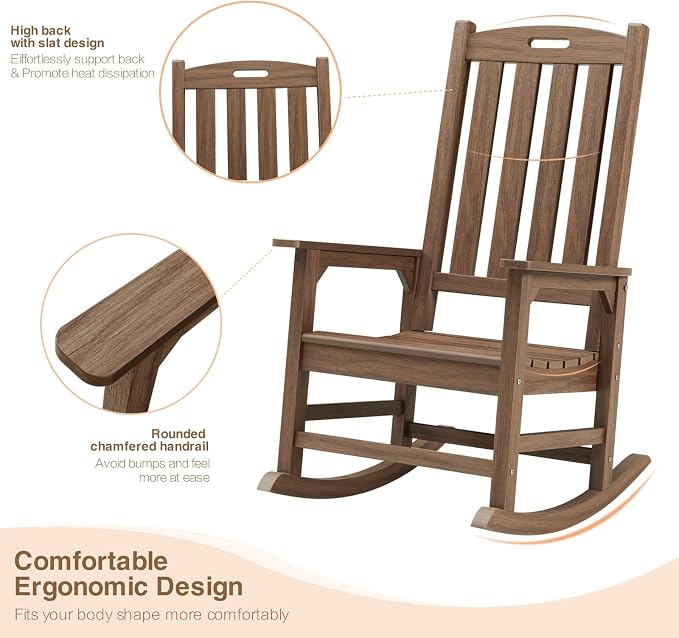 Outdoor Rocking Chair Set of 2, Oversized Porch Rocker | Weather Resistant - Image 5