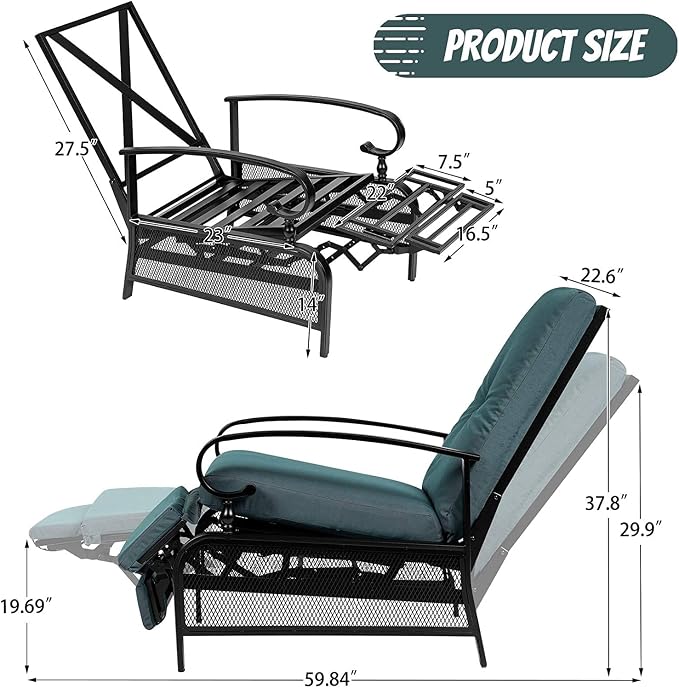 Incbruce Outdoor Lounge Chair Set of 2 Patio Furniture Adjustable Recliner - Image 3