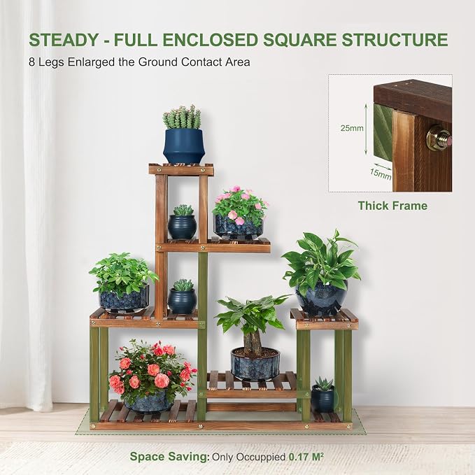 Wood Plant Stand Indoor Outdoor Multi Tiered Plant Shelf Holder | Corner High - Image 4