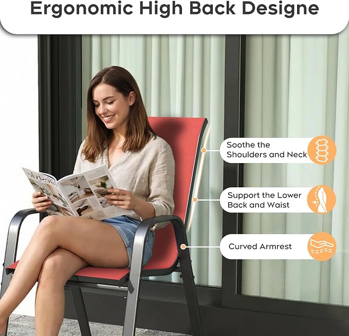 Patio Dining Chairs Set of 4 Outdoor Stackable Dining Chairs - Image 8