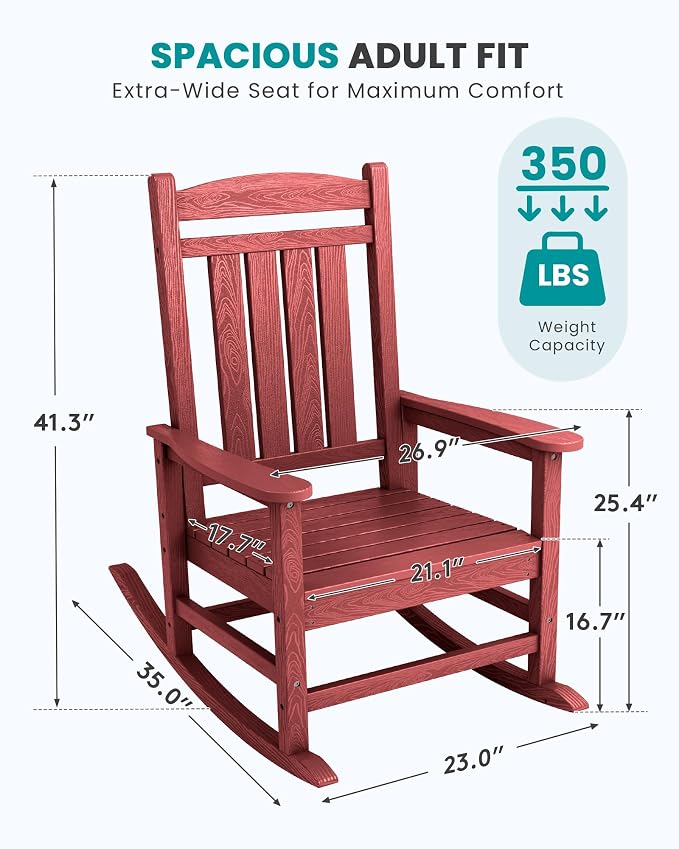 SERWALL Outdoor Rocking Chair Set of 4, Oversized Patio Rocking Chair, Porch - Image 3