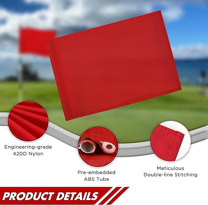 KINGTOP Golf Flag 20x14 Inch - Mixed Color, 420D Nylon, Tube Inserted - Standard Putting Green Flags for Backyard Practice, Golf Courses, Country Club, 4-Pack
