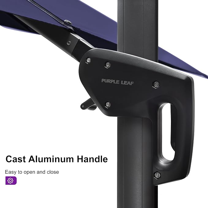 PURPLE LEAF Patio Telescopic Umbrella 11.5' x 11.5' Up Down Lifting Navy | - Image 7