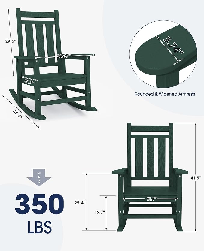 Oversized Outdoor Rocking Chair Set of 2, HDPE Patio Rockers - Image 3