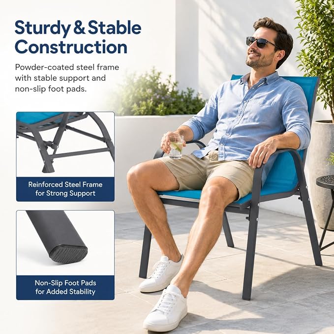 Patio Chairs Set of 4, Stacking Patio Chairs - Image 6