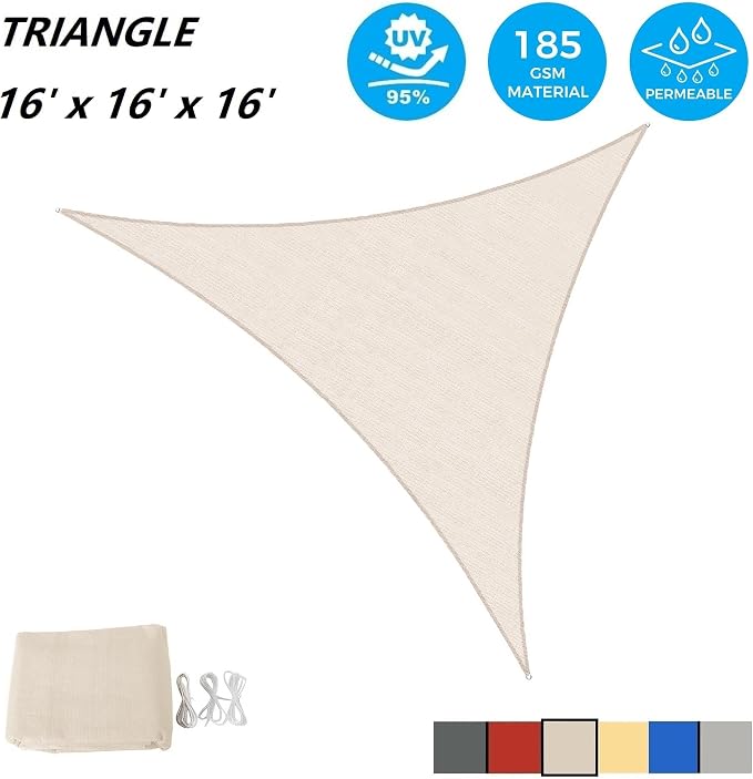 AsterOutdoor Sun Shade Sail Triangle 16' x 16' x 16' UV Block Canopy - Image 2