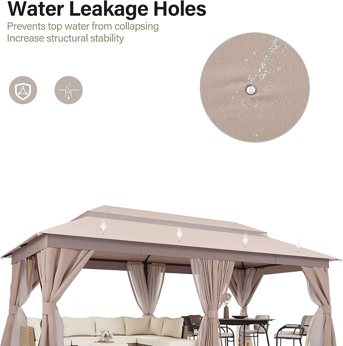 10'x20' Outdoor Gazebo, Metal Frame Heavy Duty Patio Canopy Tent Shelter - Image 5
