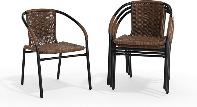 EMMA + OLIVER Brown PE Rattan Stackable Patio Dining Chair, Indoor/Outdoor Use - Image 8
