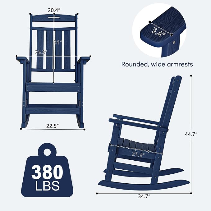 Oversized HDPE Outdoor Rocking Chair Set of 2, All-Weather, Extra Large & Extra - Image 2