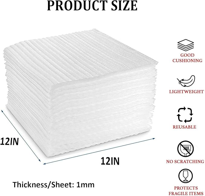 Foam Wrap Cushion Sheets, Yision 100% Compostable Packing Foam Sheets100 Pack 12”x 12” Eco Friendly Moving Supplies and Sustainable Packing Material for Fragile Items