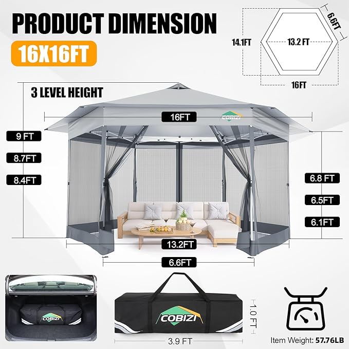 COBIZI 16x16 Pop Up Gazebo Tent - Image 3