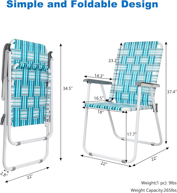 VINGLI Patio Lawn Webbed Folding Chairs Set of 4, Outdoor Beach Chair Portable - Image 4