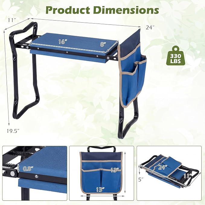 2-in-1 Garden Kneeler and Seat, Folding Garden Seat w/EVA Foam Kneeling Pad & - Image 2