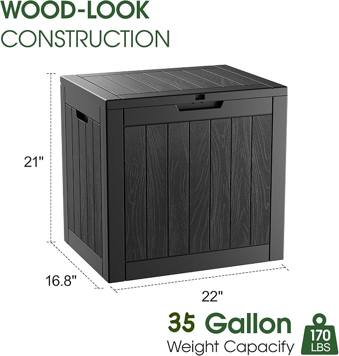 Deck Box, 35 Gallon Resin Indoor and Outdoor Storage Boxes Waterproof - Image 2
