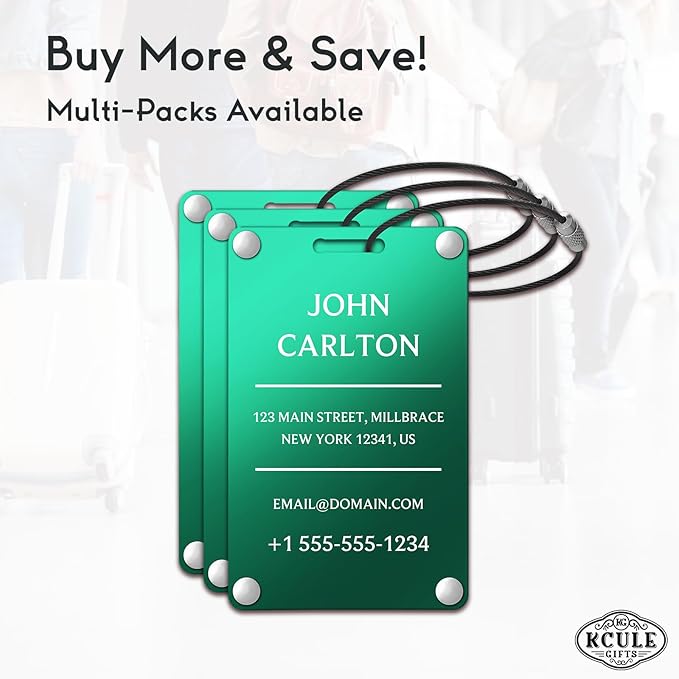 Personalized Luggage Tags for Suitcases - Aluminum Custom Luggage Tags for Backpacks & Bags, Sturdy, Waterproof & Heavy Duty (Green/Card-Sized)