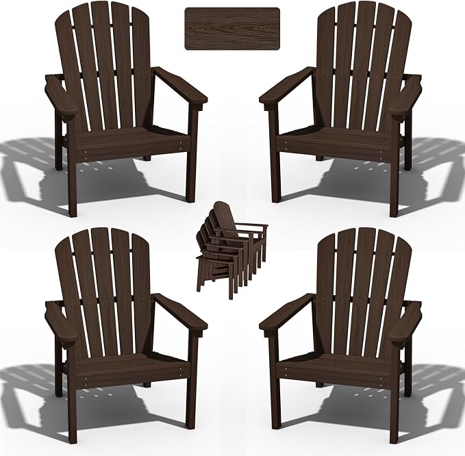 Stackable Adirondack Chairs Set of 4, Compact HDPE, Coffee | 26.3" Wide HDPE by nevilywood