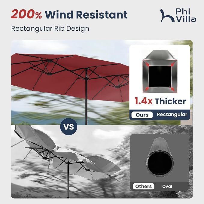 PHI VILLA 15ft Large Outdoor Patio Umbrella - Image 3
