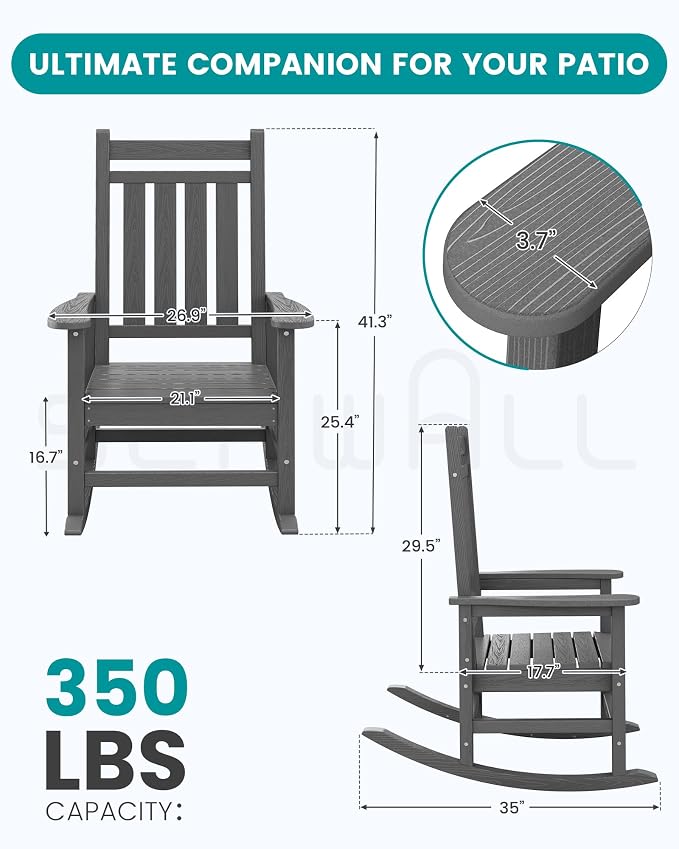 SERWALL Outdoor Rocking Chair Set of 4, HDPE Rocker - Image 3