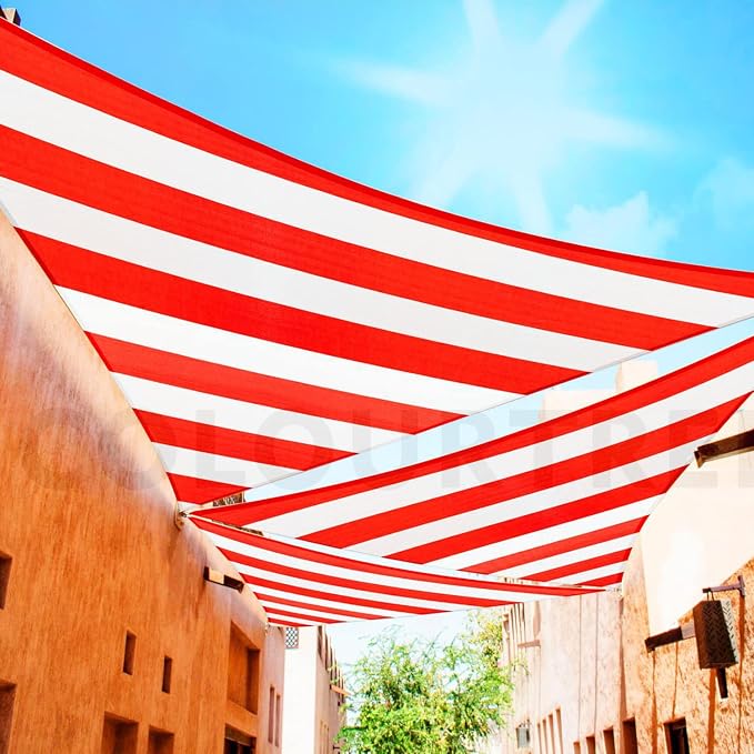 ColourTree 8' x 8' x 11' Right Triangle Red & White Stripes Sun Shade Sail by ColourTree