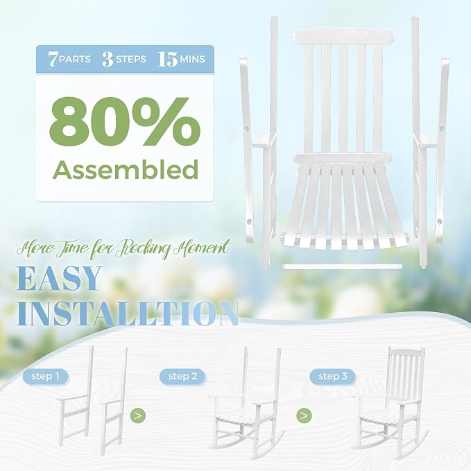 Flamaker Acacia Wood Porch Rocking Chairs Set of 2 | White Rocking Chairs - Image 4