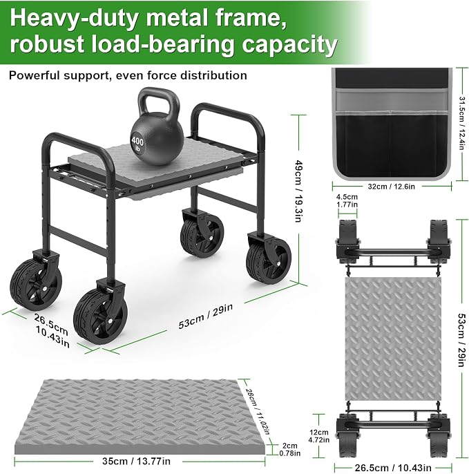 Garden Kneeler and Seat with 360° Wheels: 3-in-1 Rolling Gardning Stool | - Image 2