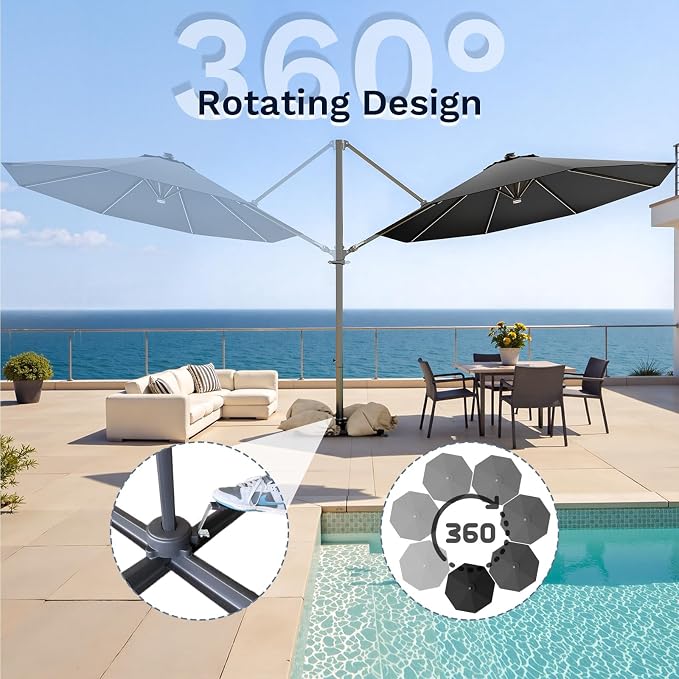 Devoko 10ft Solar LED Patio Umbrella, Round Cantilever Outdoor Umbrella - Image 4