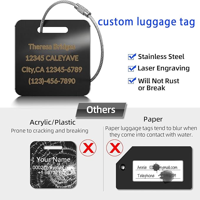 (5Pack) Custom Personalized Luggage Tags-Customized Unique tag for Suitcase Backpack Travel,Bags (Black (2 × 2))