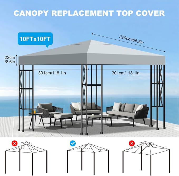 10x10 Gazebo Canopy Replacement Top, 300D High-Density Waterproof Single Layer - Image 6